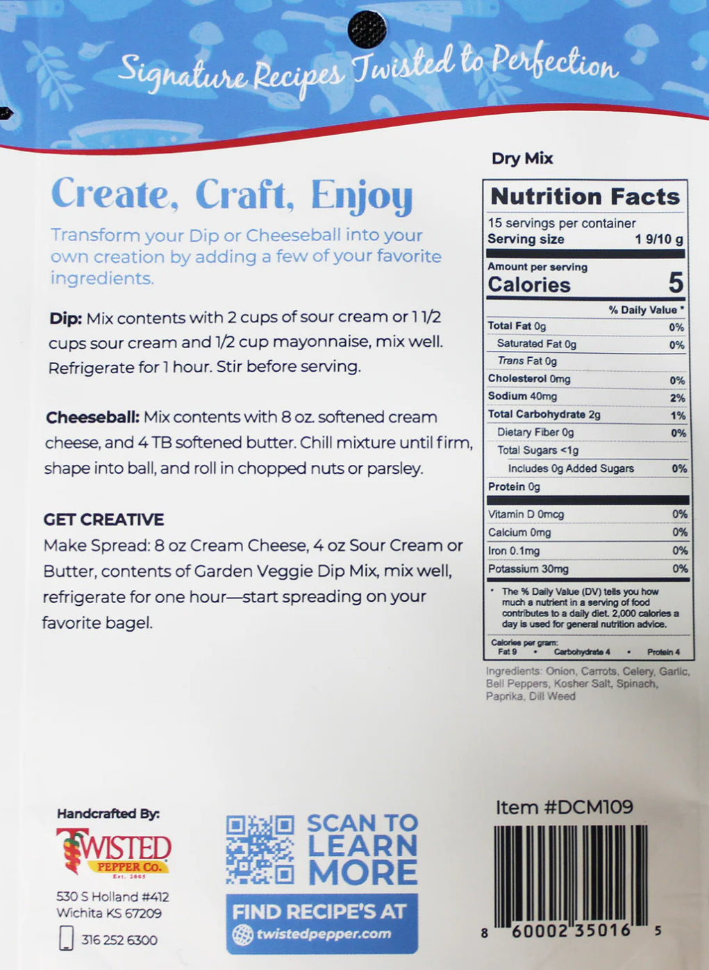 GARDEN VEGGIE DIP MIX OR CHEESEBALL MIX